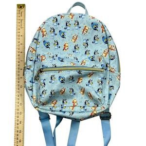 Bluey and Bingo All Over Print Mini Backpack Light Blue Gold Zipper Pocket